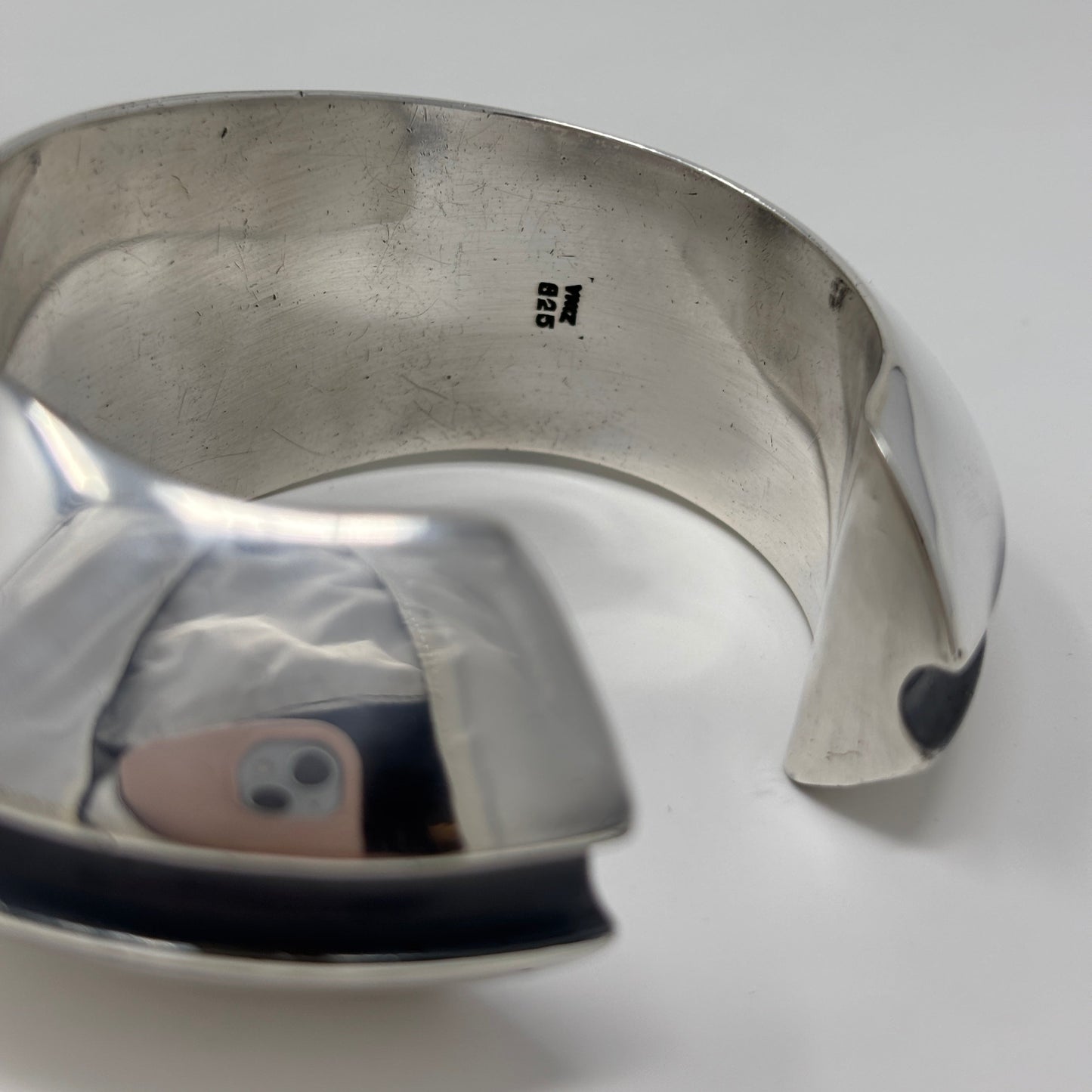 Estate Sterling Silver Bold Modernist Chunky Cuff with Oxidized Groove by Zina