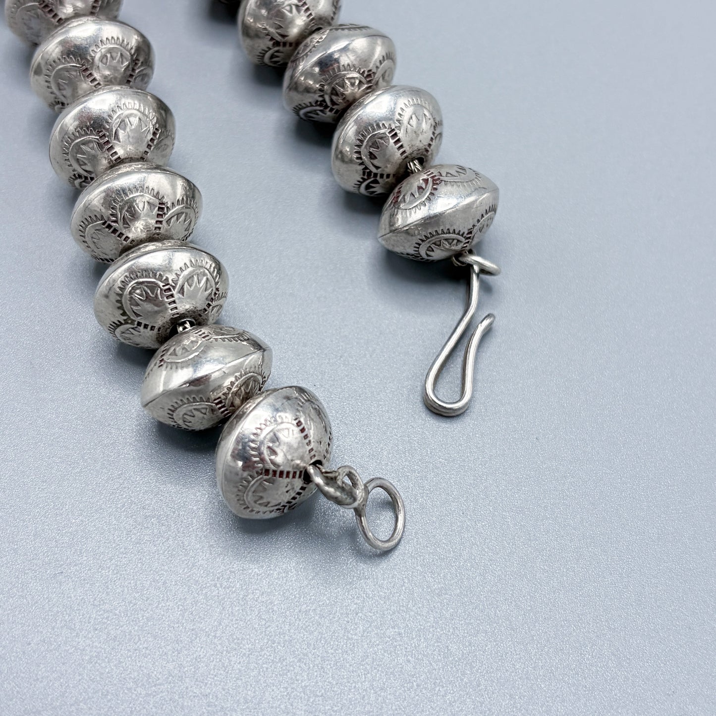 Estate Sterling Silver Stamped & Graduated Navajo Beaded Necklace