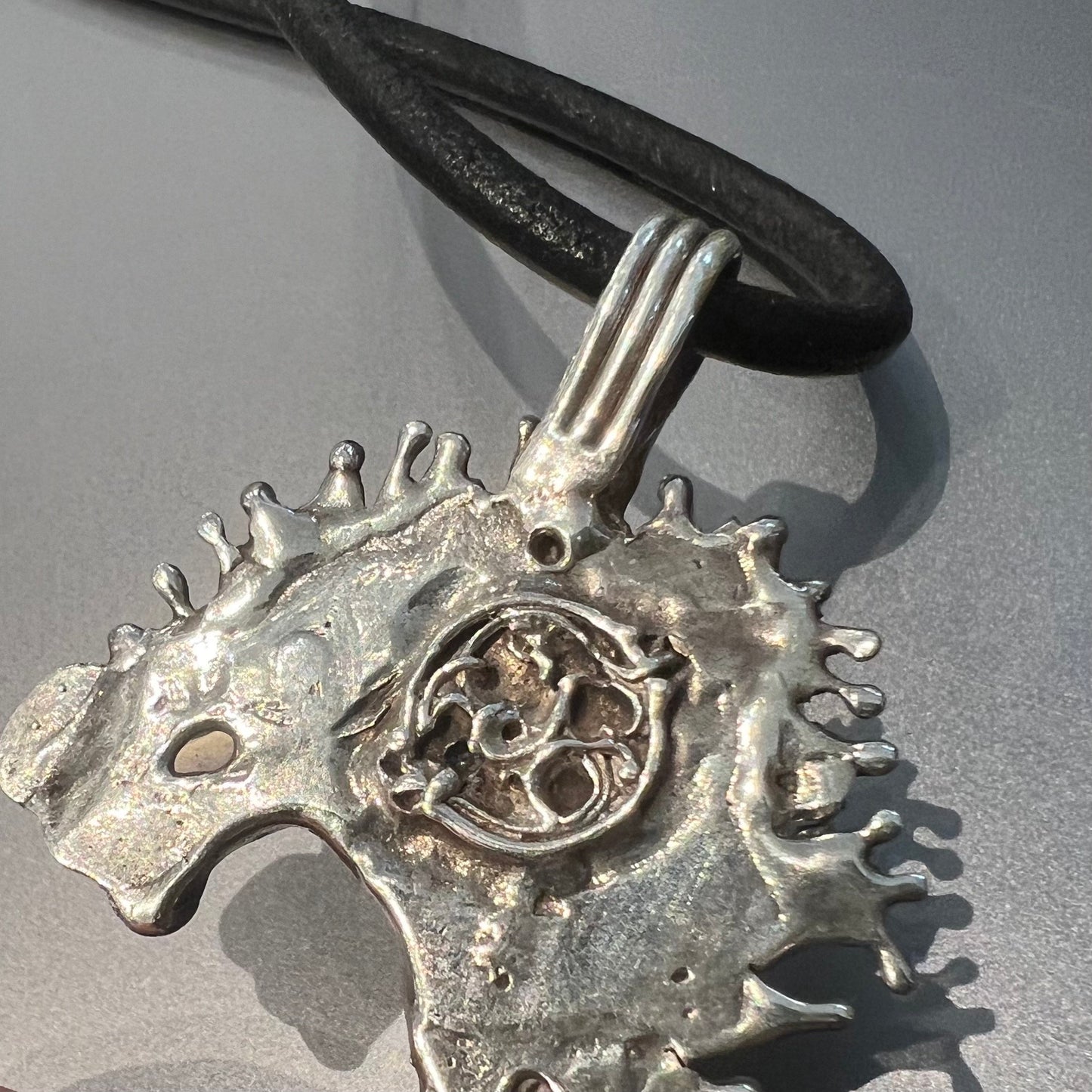 Sterling Silver Brutalist "Sea Urchin" Pendant with Moonstone and Amethyst