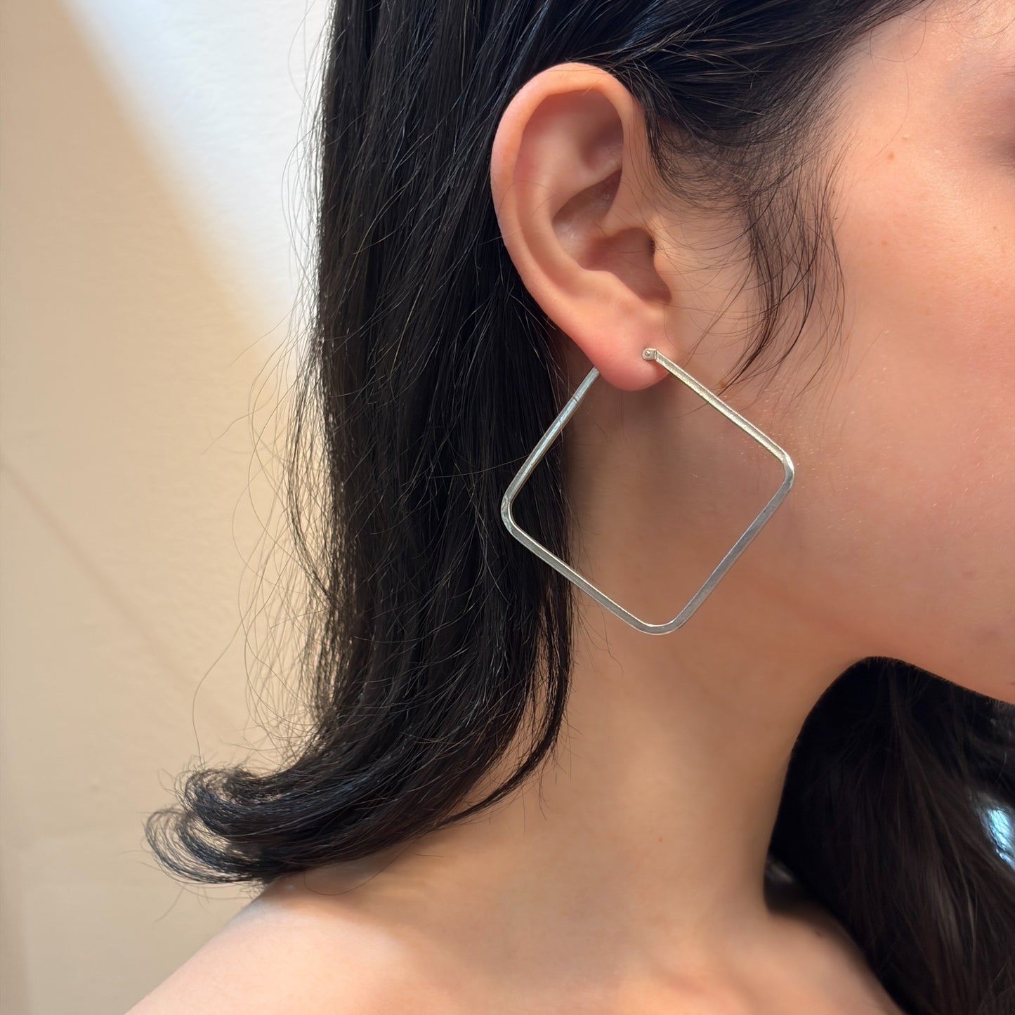 Estate Sterling Silver Large Square Hoop Earrings
