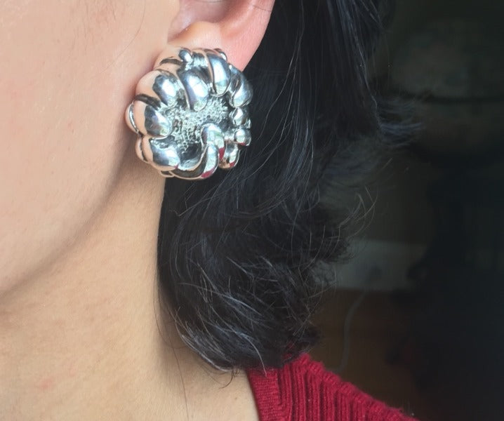 Sterling Silver "Repousse" Peony Earrings By Galmer