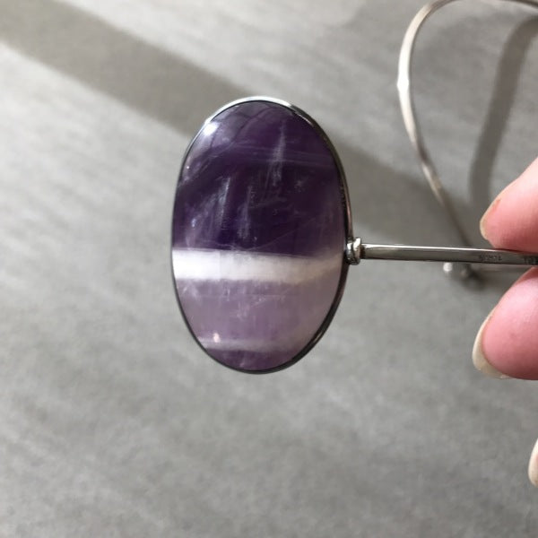 Georg Jensen Sterling Silver Neck Ring No 410 with Amethyst Drop No 133 by Vivianna Torun