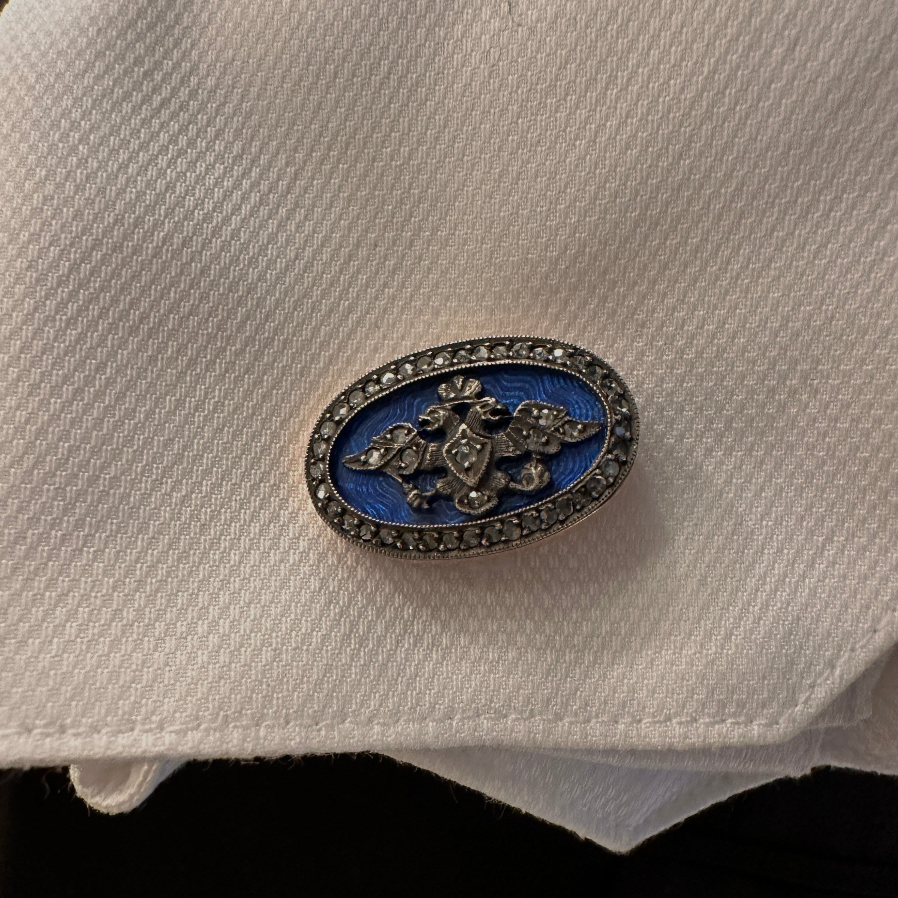 Estate Russian 14K Rose Gold and Enamel Guilloché Cufflinks in the