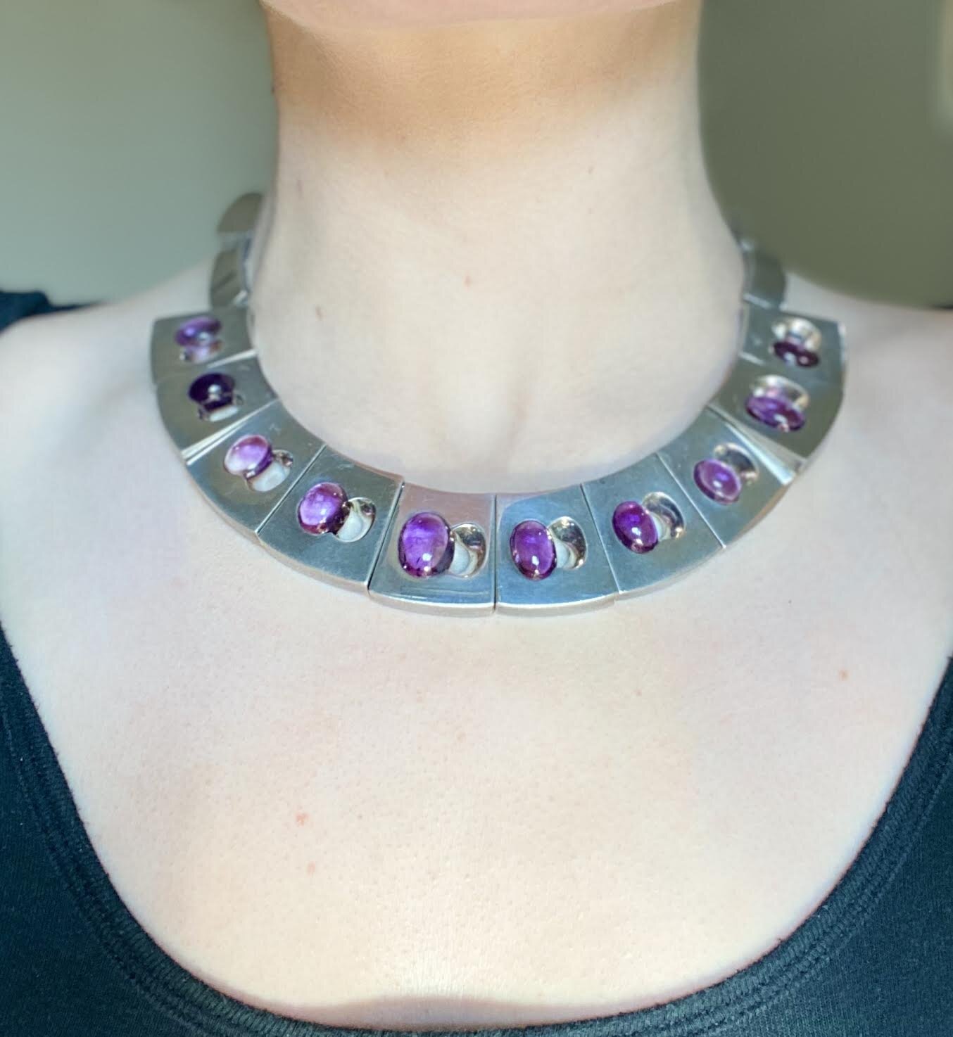 Estate Antonio Pineda Silver and Amethyst Collar Necklace