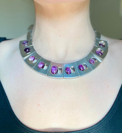 Estate Antonio Pineda Silver and Amethyst Collar Necklace