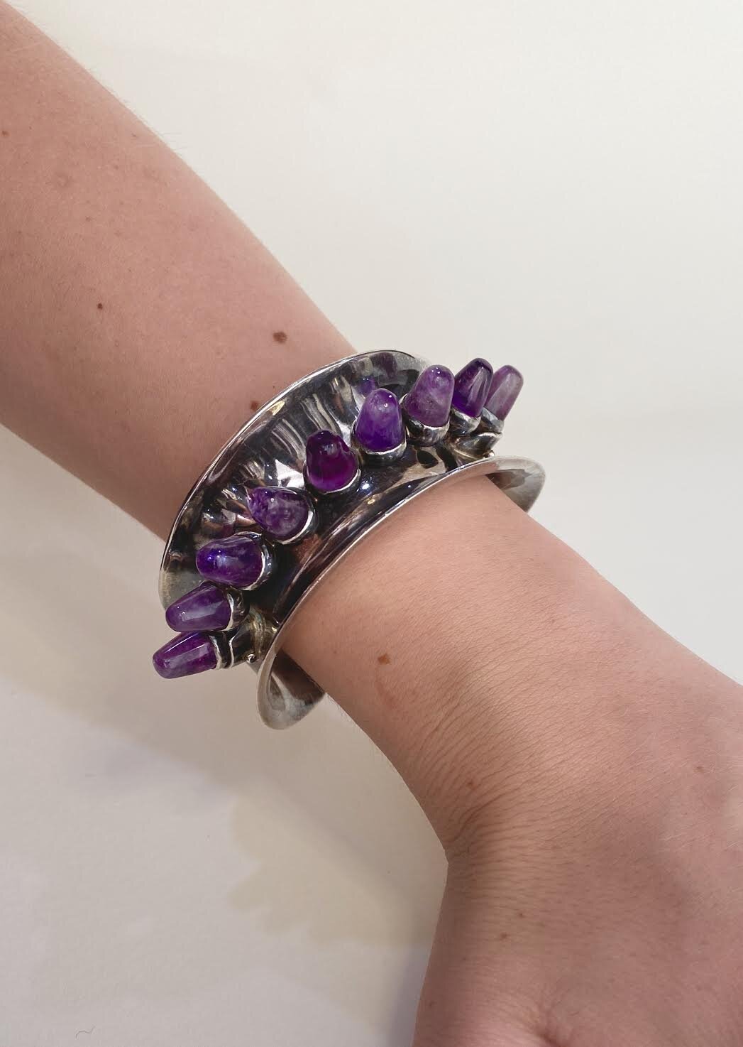 Antonio Pineda Silver and Amethyst Cuff Bracelet