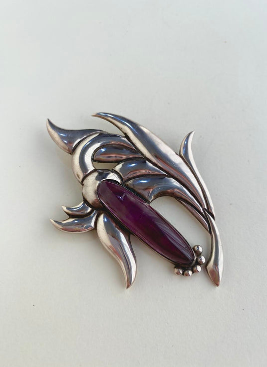 Antonio Pineda Silver Amethyst Brooch