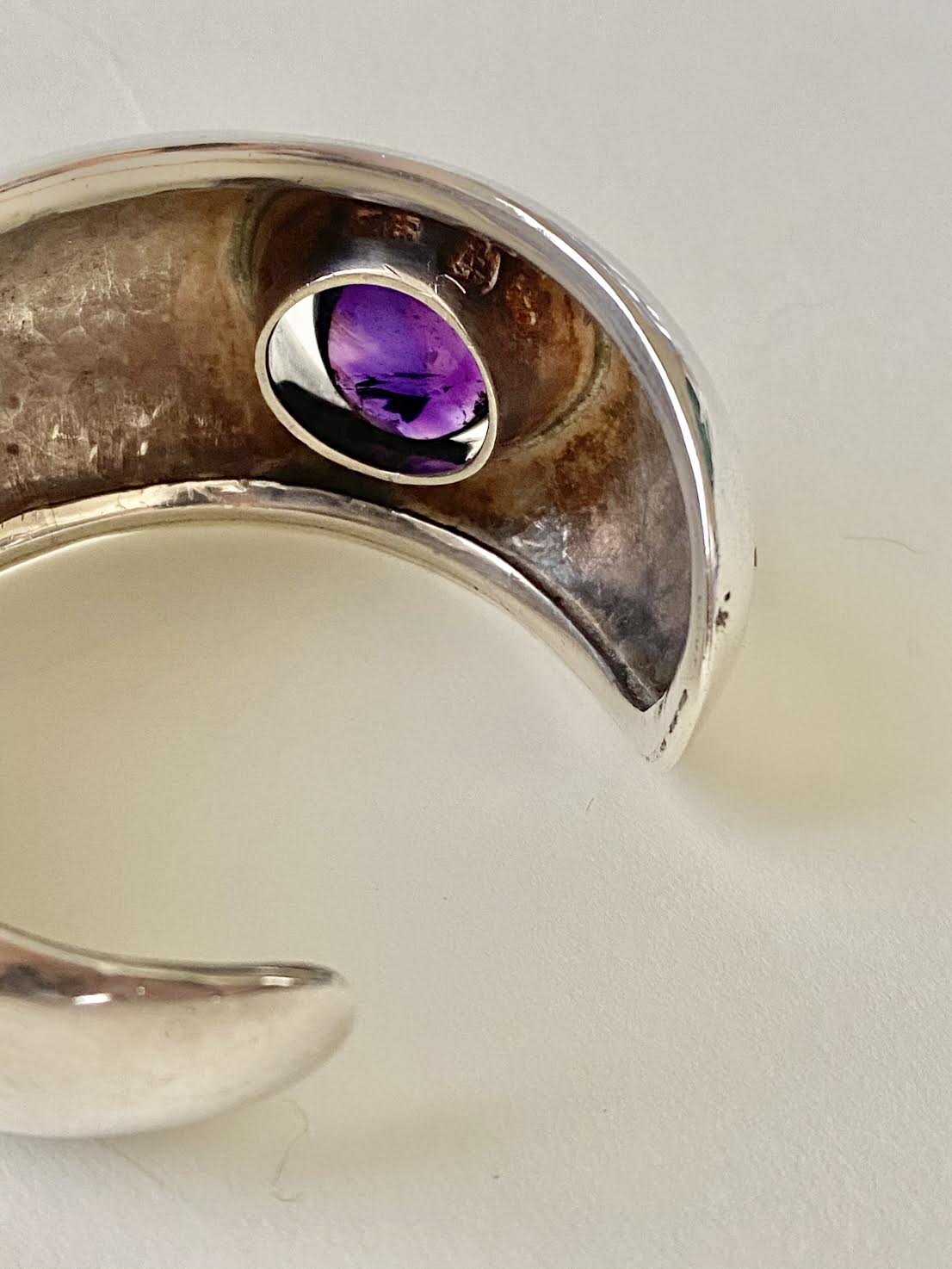 Estate Antonio Pineda .980 Silver and Amethyst Cuff Bracelet