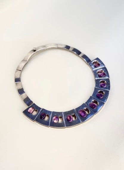 Estate Antonio Pineda Silver and Amethyst Collar Necklace