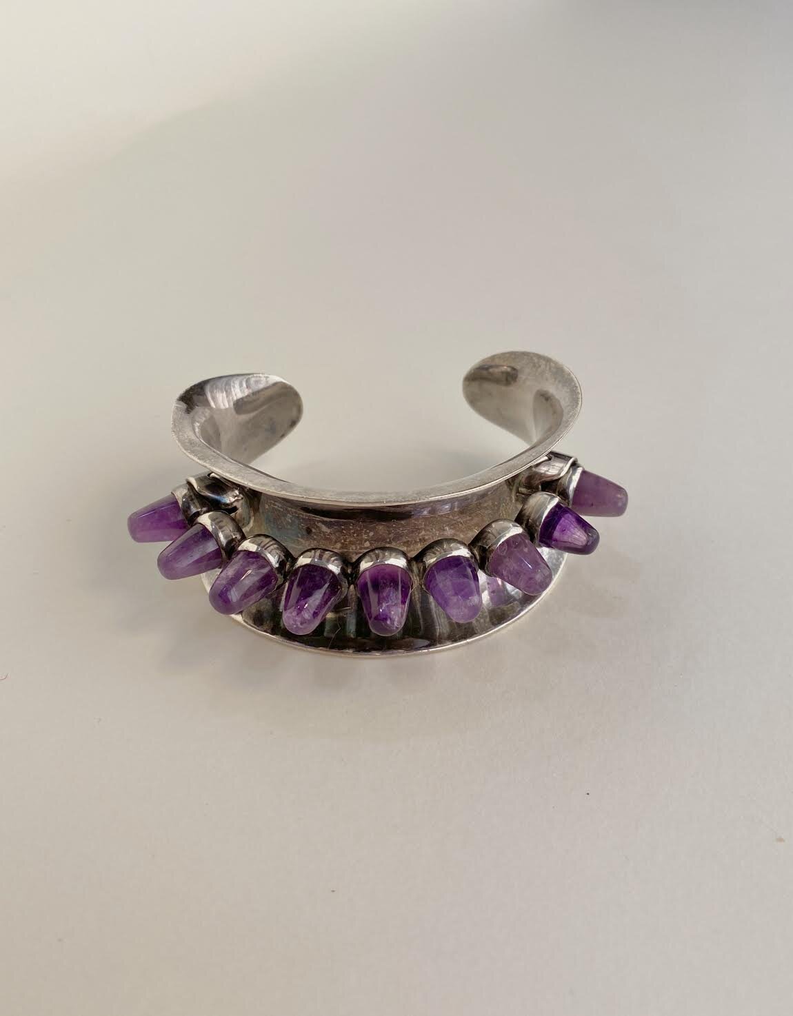 Antonio Pineda Silver and Amethyst Cuff Bracelet