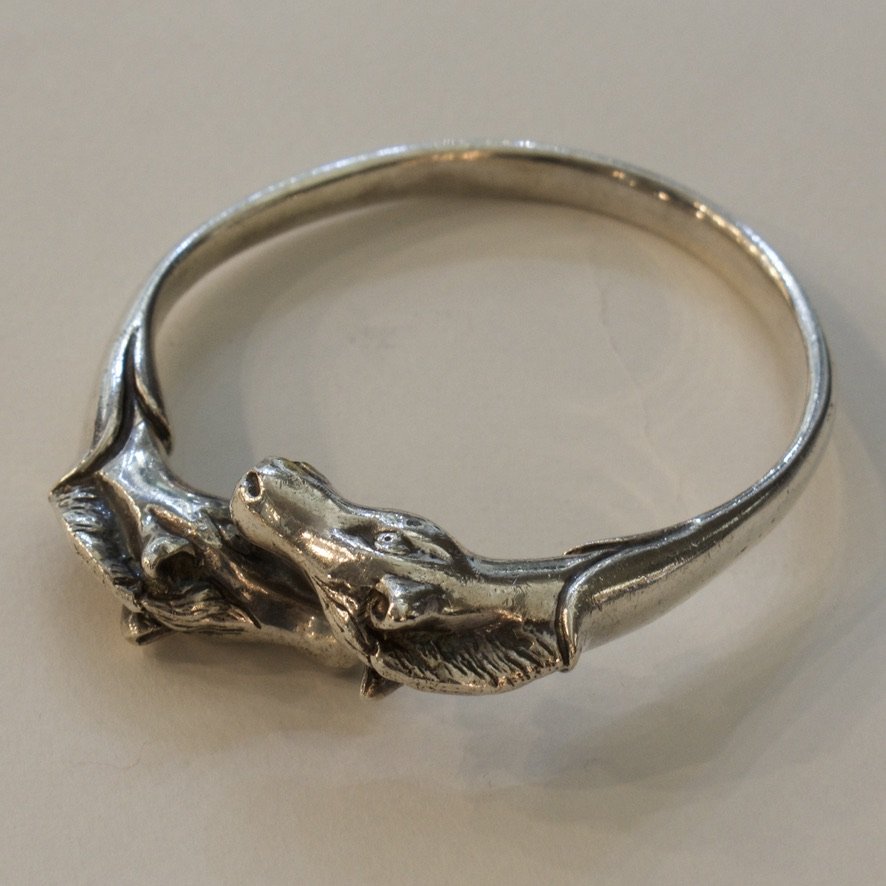 Estate Hermès Sterling Silver Double-Headed Horse Bangle