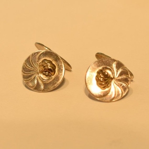 Estate Georg Jensen Sterling Silver and Gold "Nautilus" Cufflinks No. 53