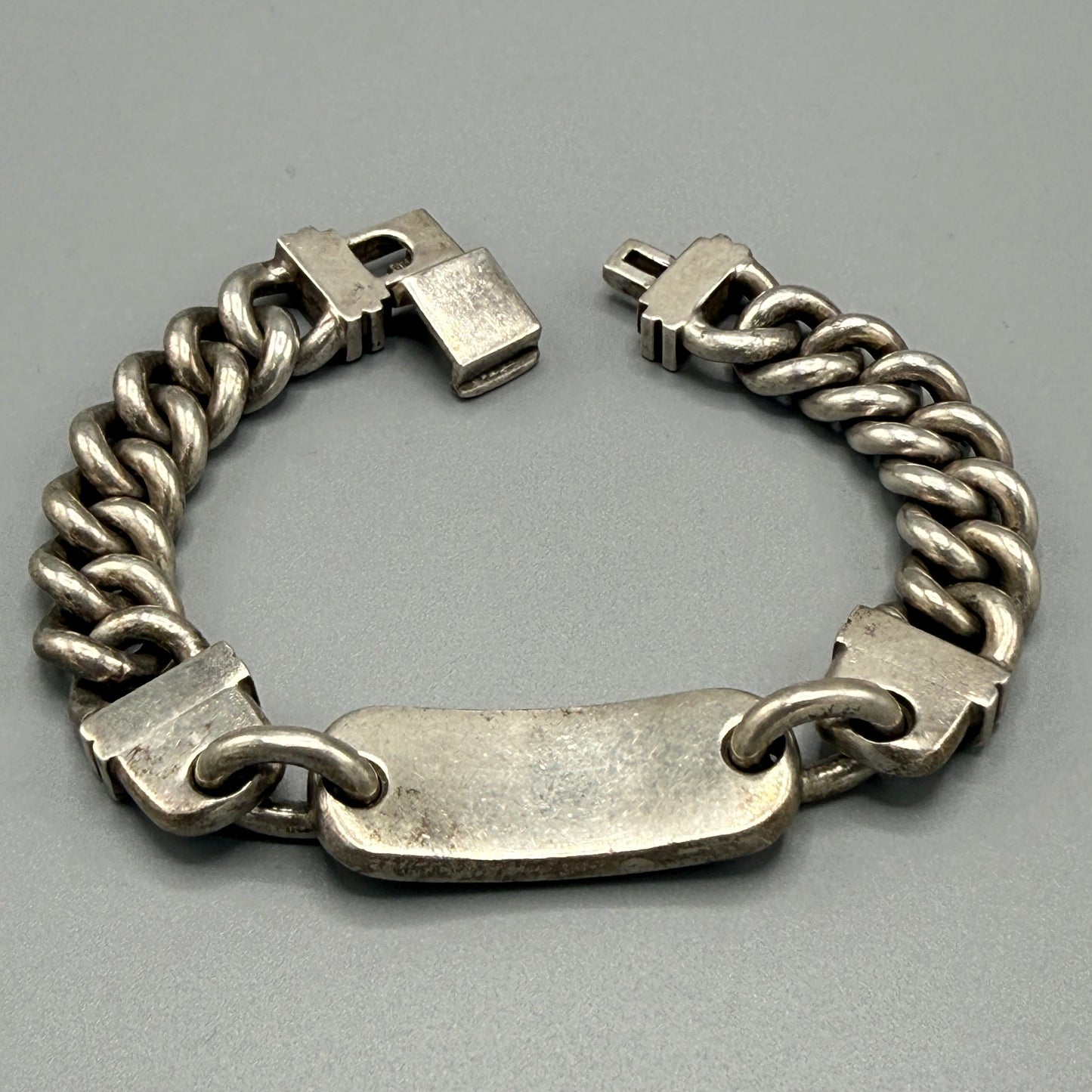 Estate Sterling Silver Curb Chain Identity Bracelet by Brenda Schoenfeld