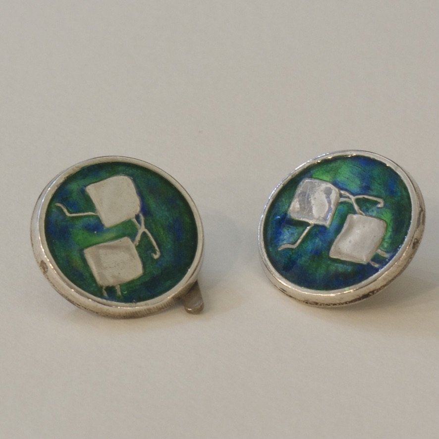 Estate Liberty and Co. Birmingham Sterling Silver and Turquoise Segment Enamel "Kites" Cufflinks by CYMRIC