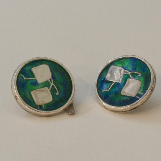 Estate Liberty and Co. Birmingham Sterling Silver and Turquoise Segment Enamel "Kites" Cufflinks by CYMRIC