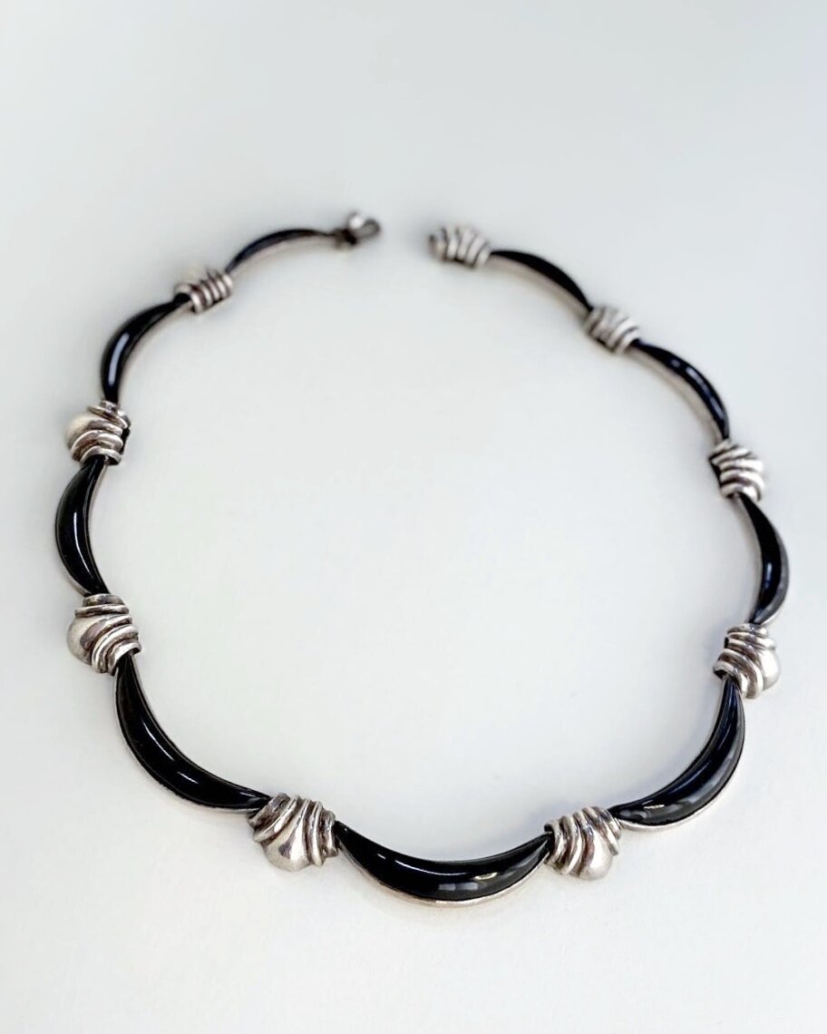 Antonio Pineda Silver and Obsidian Necklace