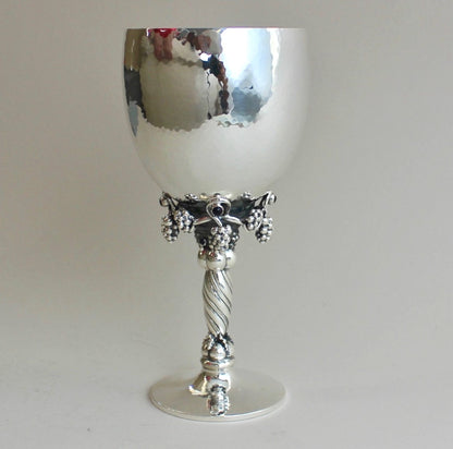 Georg Jensen Large Sterling Silver Wine Goblet No. 263A With Amethyst Cabochons