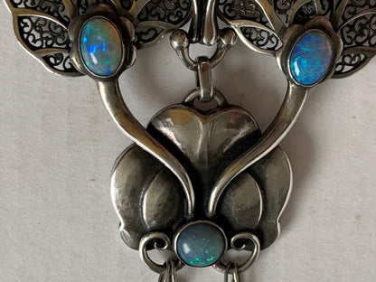 Early Georg Jensen 826 Silver Pendant with Opal and Amber from 1912