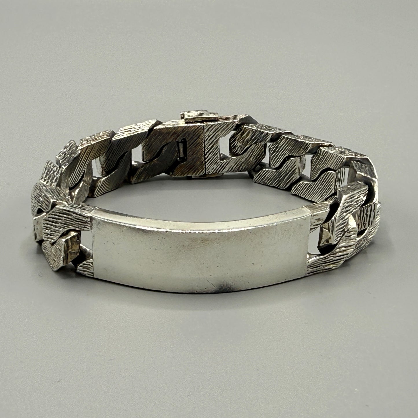 Estate Sterling Silver Brushed Curb Chain Identity Bracelet