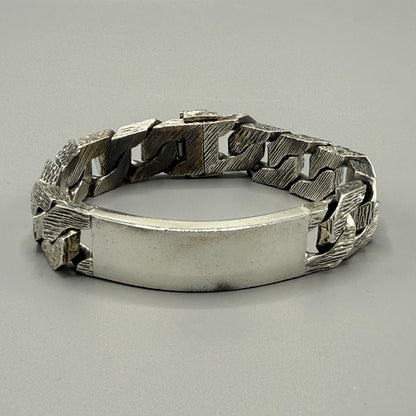 Estate Sterling Silver Brushed Curb Chain Identity Bracelet