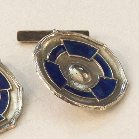 Estate Liberty and Co. Birmingham Sterling Silver and Blue Enamel "Circular" Cufflinks by CYMRIC