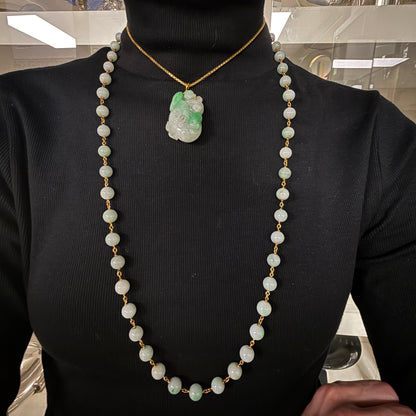 Estate Light Apple Green Jade Long Bead Necklace