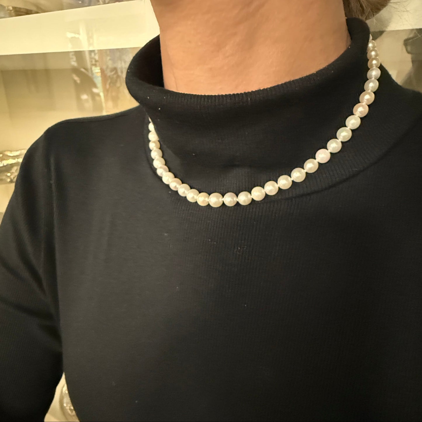 Estate Graduated Akoya Pearl Choker with 14KT White Gold Clasp