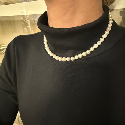Estate Graduated Akoya Pearl Choker with 14KT White Gold Clasp