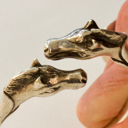 Estate Hermès Sterling Silver Double-Headed Horse Bangle