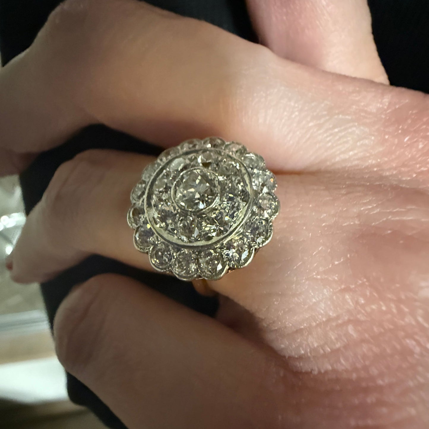 Estate Edwardian Platinum Over 18KT Yellow Gold and Diamond Ring