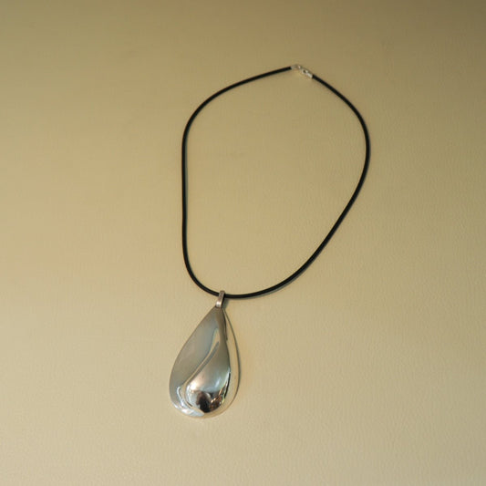 French Sterling Silver Sculptural Silver Tear Shaped Drop Pendant