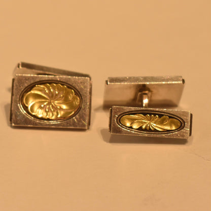 Estate Georg Jensen Sterling Silver and Gold Cufflinks by Henry Pilstrup No. 59A