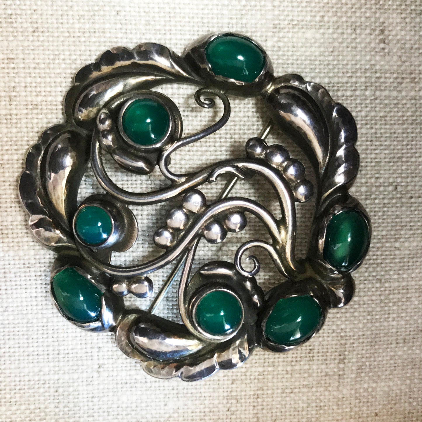 Georg Jensen Sterling Silver Brooch with Chrysoprase No. 159