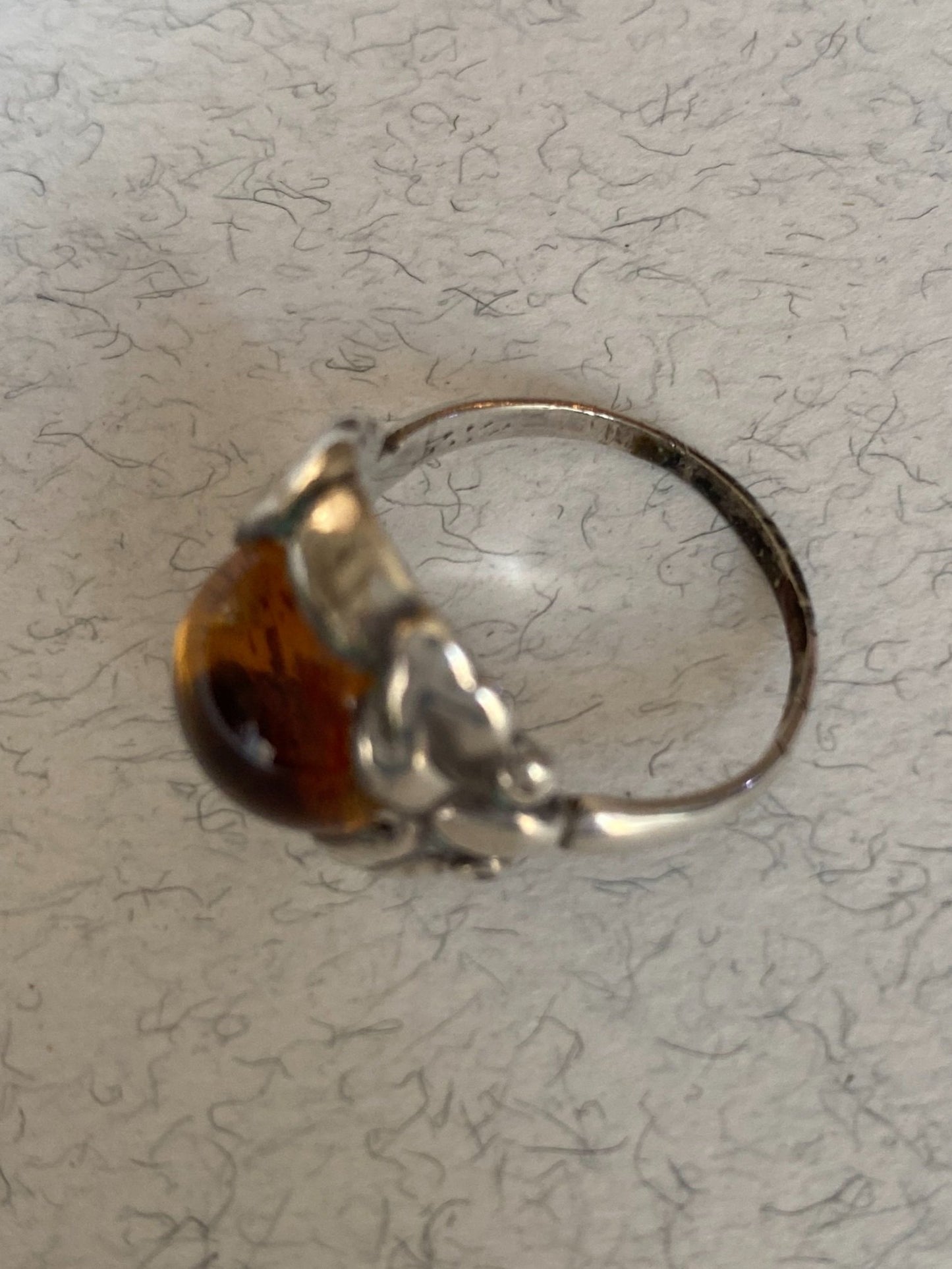 Estate Georg Jensen Early Sterling Silver Ring with Amber Design No 11A