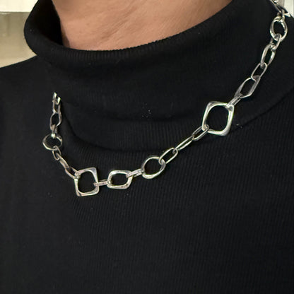 Estate Sterling Silver Geometric Link Chain Necklace