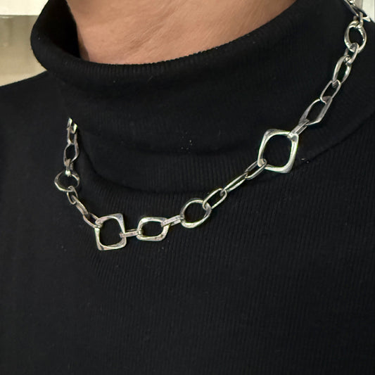 Estate Sterling Silver Geometric Link Chain Necklace