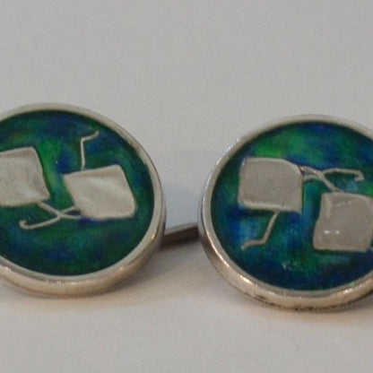 Estate Liberty and Co. Birmingham Sterling Silver and Turquoise Segment Enamel "Kites" Cufflinks by CYMRIC