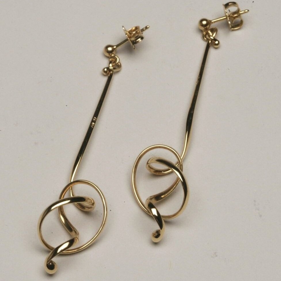 Pair of Georg Jensen 18K "Forget-Me-Knot" Drop Earrings Designed By Vivianna Torun