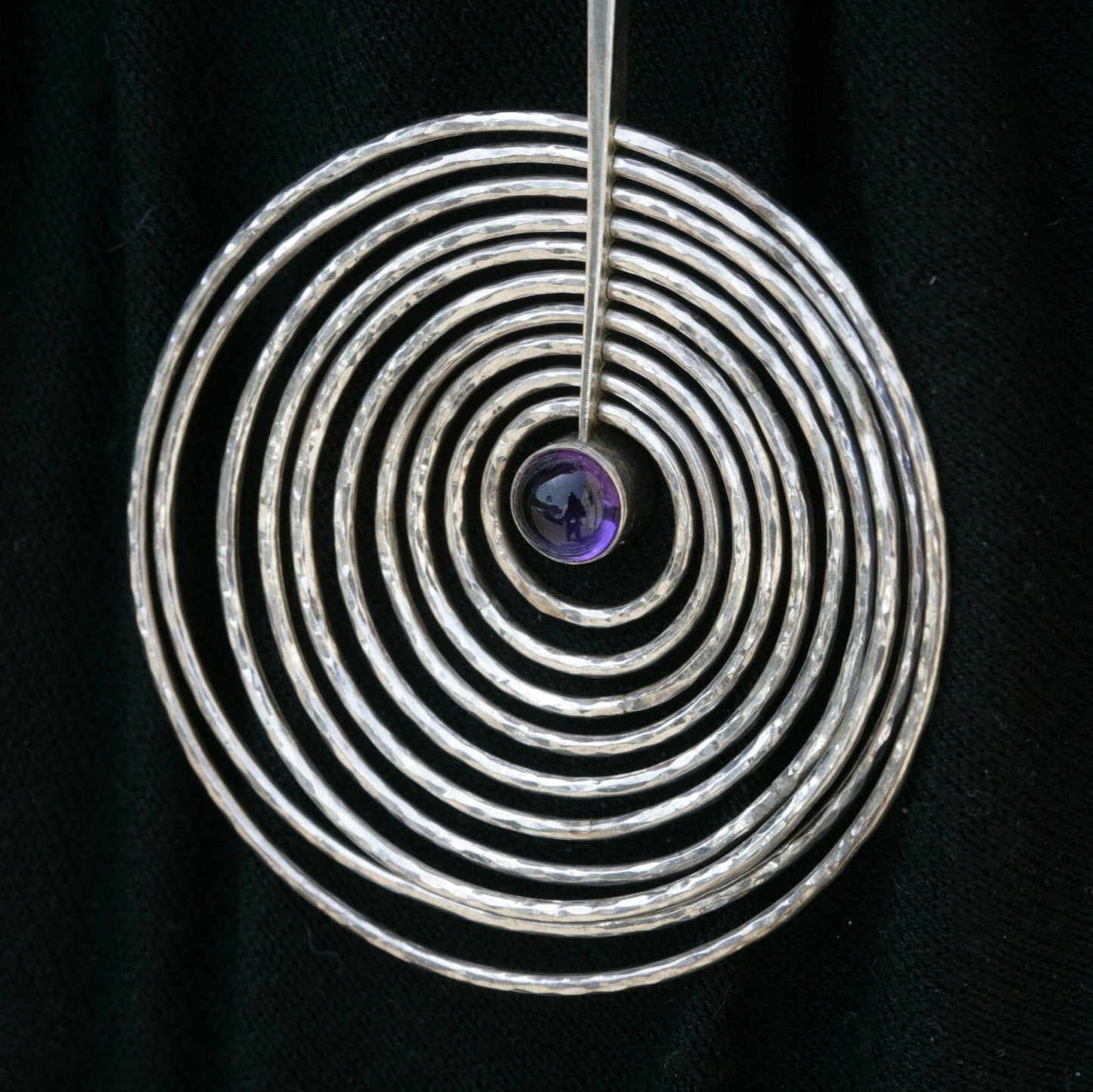 Georg Jensen Concentric Circle Pendant Necklace with Amethyst No.143 by Bent Gabrielsen