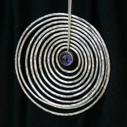 Georg Jensen Concentric Circle Pendant Necklace with Amethyst No.143 by Bent Gabrielsen