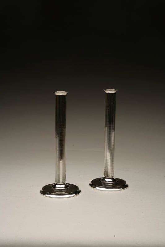 Pair of Georg Jensen Sterling Silver Candlesticks by Sigvard Bernadotte Design No. 855B