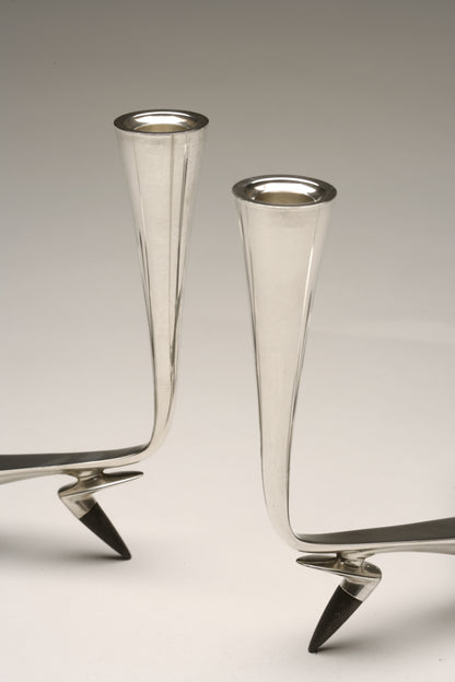 Pair of Sterling Silver Gorham Mid-Century Candelabra by Donald Colflesh "Circa 70"