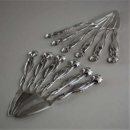 Estate Georg Jensen Sterling Silver No.55 Complete Fish Service Set for 12 persons