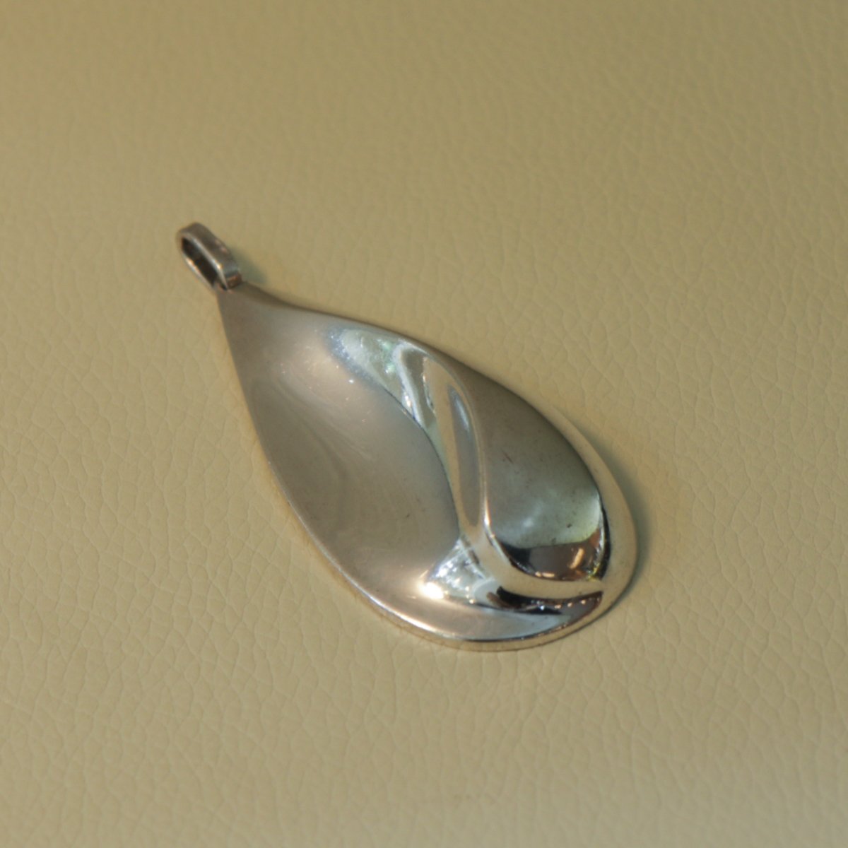 French Sterling Silver Sculptural Silver Tear Shaped Drop Pendant