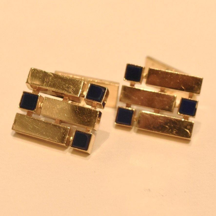 Estate Georg Jensen 18 kt. Gold Cufflink with Lapis Lazuli, Design 7