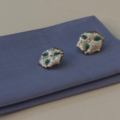 Estate Liberty and Co. Birmingham Sterling Silver and Turquoise Enamel "Sand Dollar" Cufflinks by CYMRIC