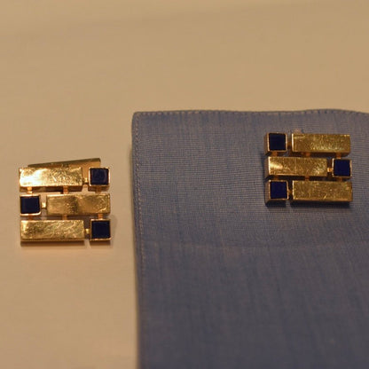 Estate Georg Jensen 18 kt. Gold Cufflink with Lapis Lazuli, Design 7