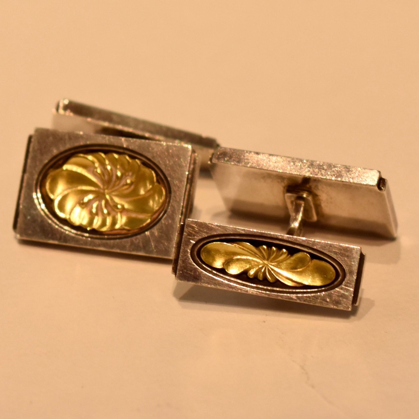 Estate Georg Jensen Sterling Silver and Gold Cufflinks by Henry Pilstrup No. 59A