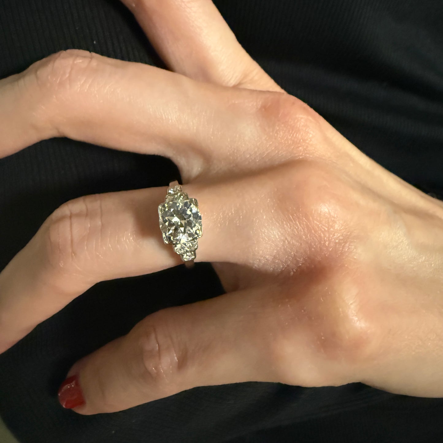 Estate European Diamond Ring in Platinum