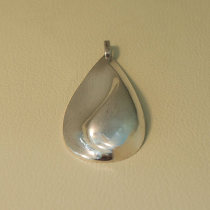 French Sterling Silver Sculptural Silver Tear Shaped Drop Pendant